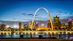 Downtown St. Louis & the Arch on the St. Louis New Year's Eve route