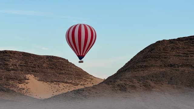Hot-air balloon over Wadi Rum near Wadi Rum